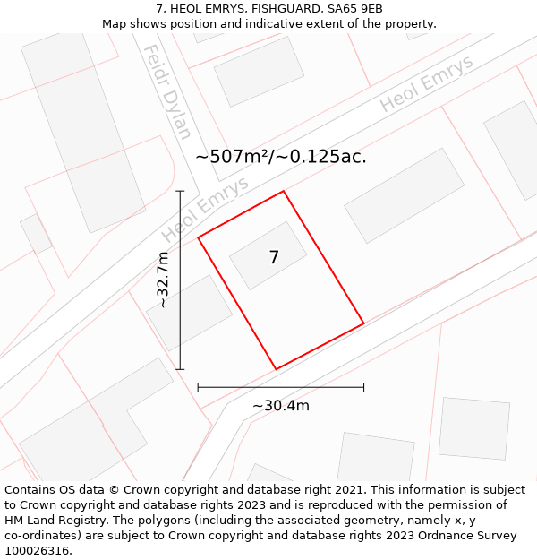 7, HEOL EMRYS, FISHGUARD, SA65 9EB: Plot and title map