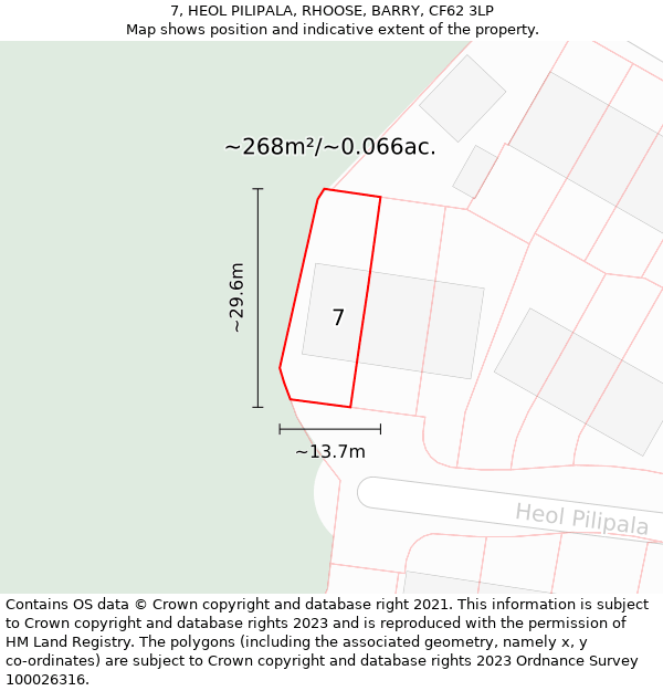 7, HEOL PILIPALA, RHOOSE, BARRY, CF62 3LP: Plot and title map