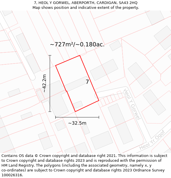 7, HEOL Y GORWEL, ABERPORTH, CARDIGAN, SA43 2HQ: Plot and title map