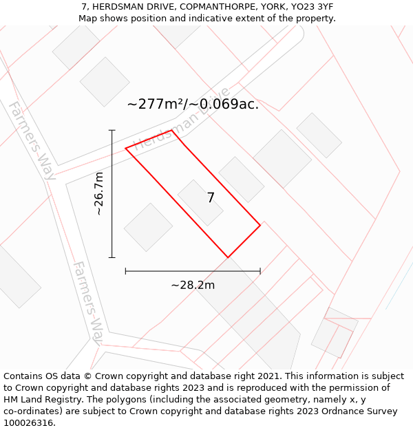 7, HERDSMAN DRIVE, COPMANTHORPE, YORK, YO23 3YF: Plot and title map