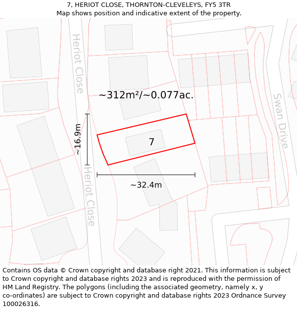 7, HERIOT CLOSE, THORNTON-CLEVELEYS, FY5 3TR: Plot and title map