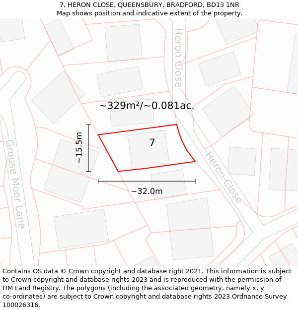7, HERON CLOSE, QUEENSBURY, BRADFORD, BD13 1NR: Plot and title map