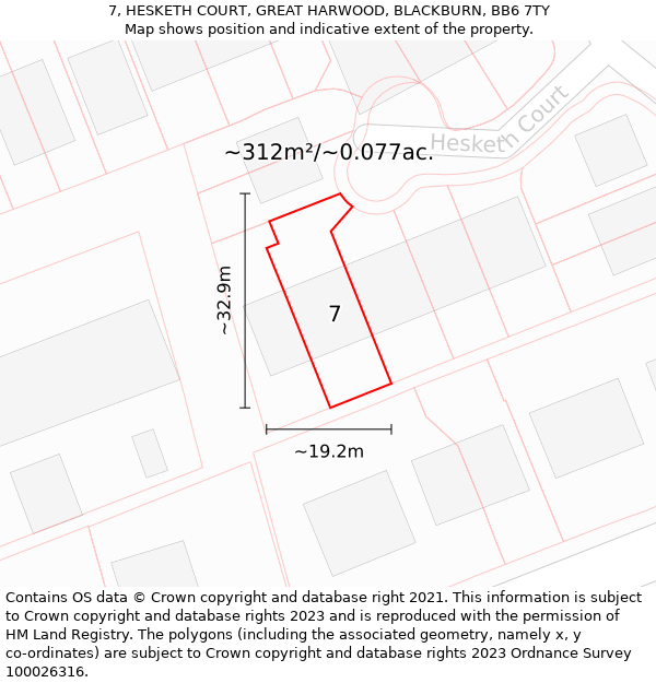 7, HESKETH COURT, GREAT HARWOOD, BLACKBURN, BB6 7TY: Plot and title map
