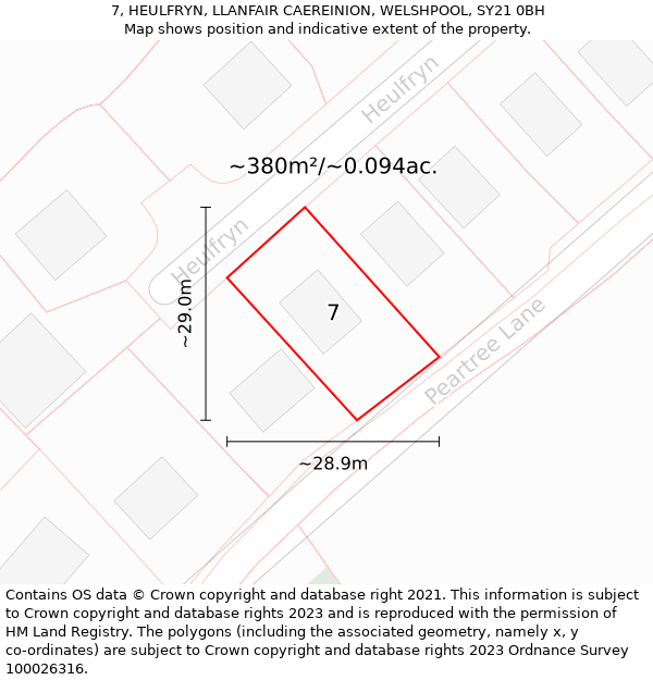 7, HEULFRYN, LLANFAIR CAEREINION, WELSHPOOL, SY21 0BH: Plot and title map