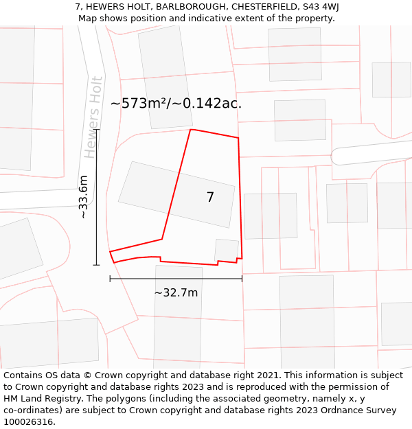 7, HEWERS HOLT, BARLBOROUGH, CHESTERFIELD, S43 4WJ: Plot and title map