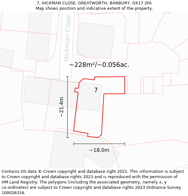 7, HICKMAN CLOSE, GREATWORTH, BANBURY, OX17 2FA: Plot and title map