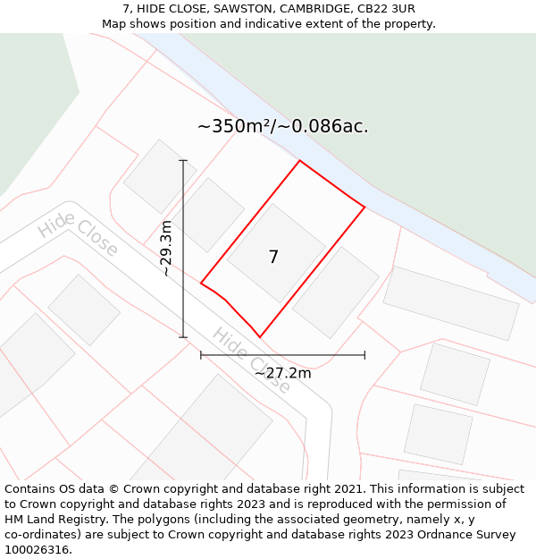 7, HIDE CLOSE, SAWSTON, CAMBRIDGE, CB22 3UR: Plot and title map