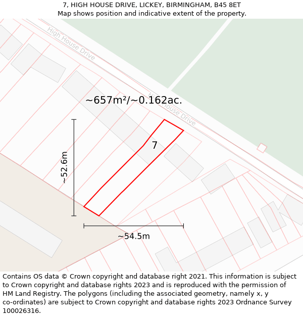 7, HIGH HOUSE DRIVE, LICKEY, BIRMINGHAM, B45 8ET: Plot and title map