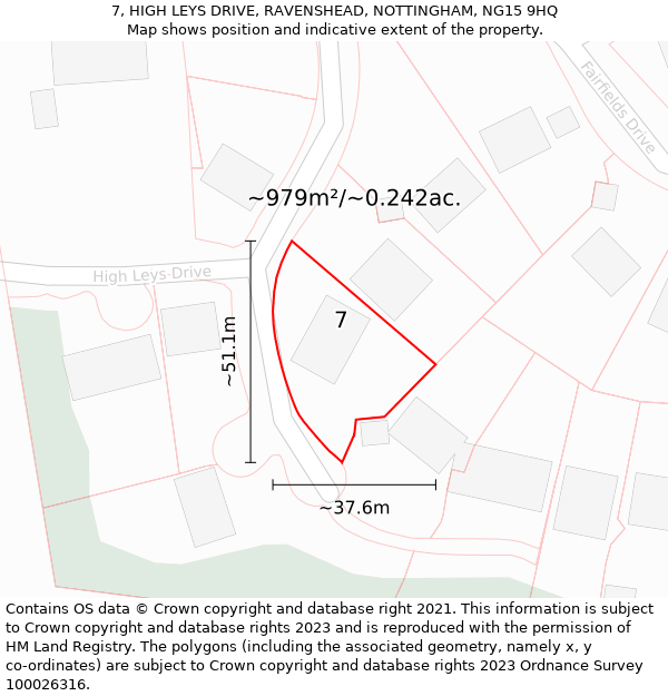 7, HIGH LEYS DRIVE, RAVENSHEAD, NOTTINGHAM, NG15 9HQ: Plot and title map