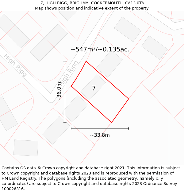 7, HIGH RIGG, BRIGHAM, COCKERMOUTH, CA13 0TA: Plot and title map