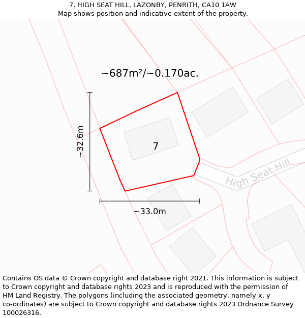 7, HIGH SEAT HILL, LAZONBY, PENRITH, CA10 1AW: Plot and title map