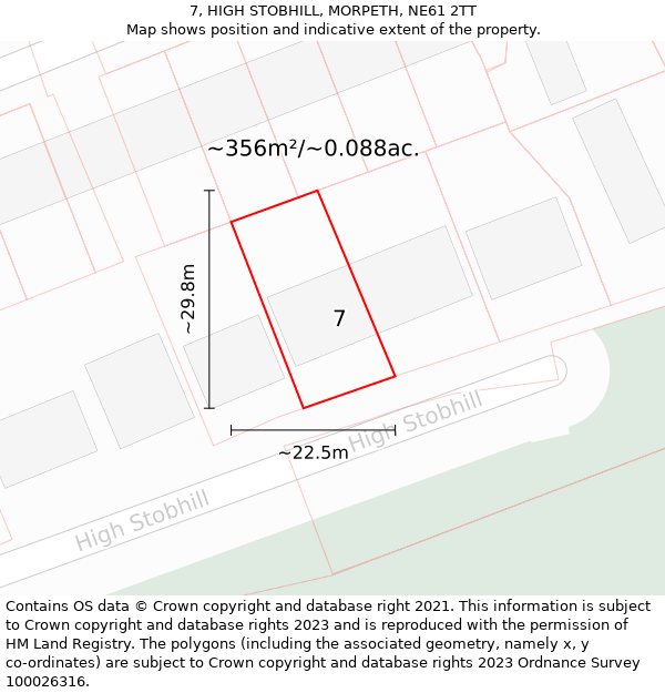 7, HIGH STOBHILL, MORPETH, NE61 2TT: Plot and title map