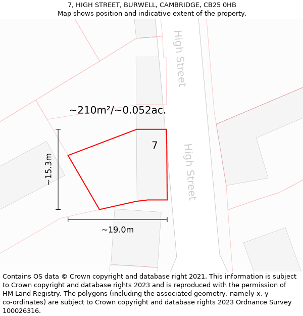 7, HIGH STREET, BURWELL, CAMBRIDGE, CB25 0HB: Plot and title map