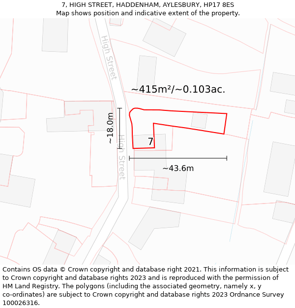 7, HIGH STREET, HADDENHAM, AYLESBURY, HP17 8ES: Plot and title map