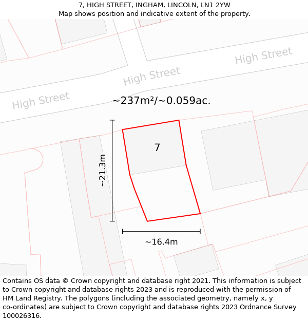 7, HIGH STREET, INGHAM, LINCOLN, LN1 2YW: Plot and title map