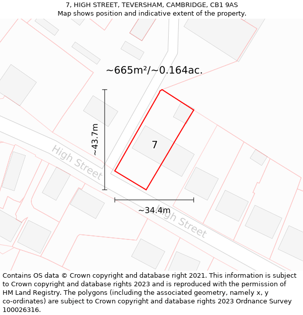 7, HIGH STREET, TEVERSHAM, CAMBRIDGE, CB1 9AS: Plot and title map