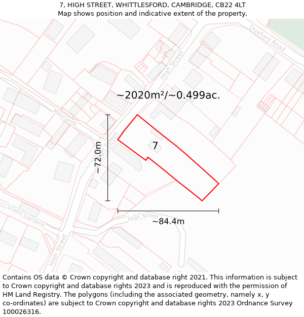 7, HIGH STREET, WHITTLESFORD, CAMBRIDGE, CB22 4LT: Plot and title map