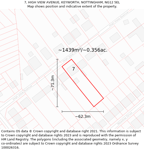 7, HIGH VIEW AVENUE, KEYWORTH, NOTTINGHAM, NG12 5EL: Plot and title map