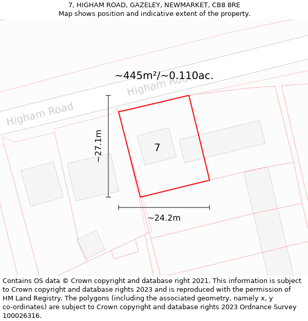 7, HIGHAM ROAD, GAZELEY, NEWMARKET, CB8 8RE: Plot and title map