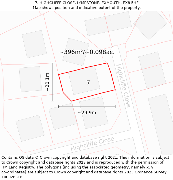 7, HIGHCLIFFE CLOSE, LYMPSTONE, EXMOUTH, EX8 5HF: Plot and title map