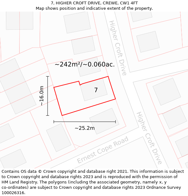 7, HIGHER CROFT DRIVE, CREWE, CW1 4FT: Plot and title map