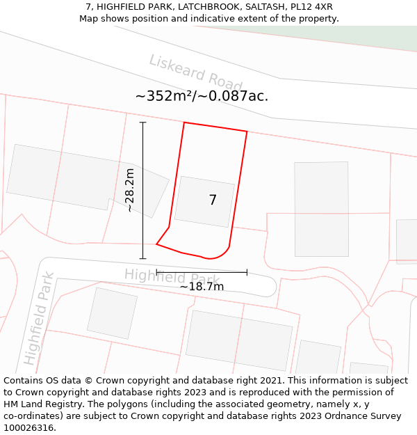 7, HIGHFIELD PARK, LATCHBROOK, SALTASH, PL12 4XR: Plot and title map