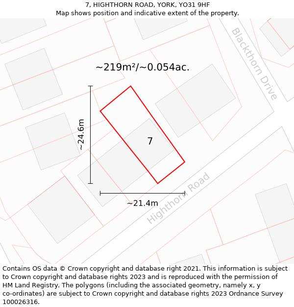 7, HIGHTHORN ROAD, YORK, YO31 9HF: Plot and title map