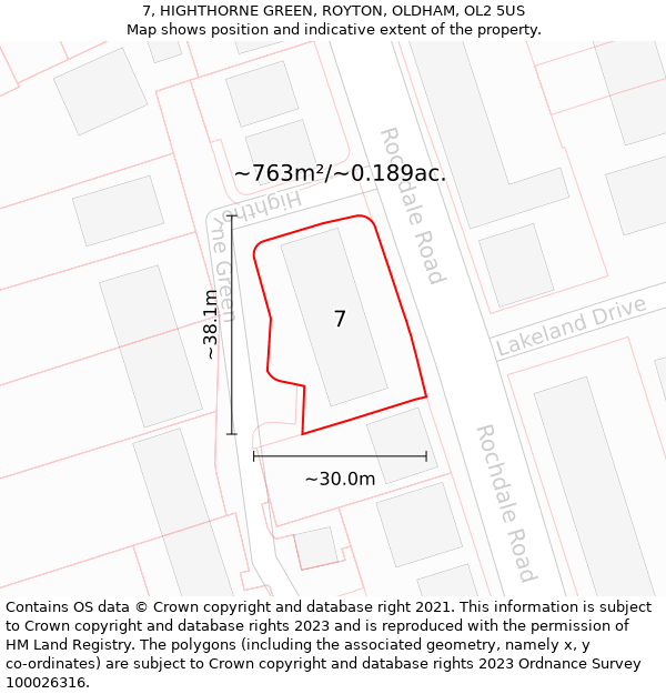 7, HIGHTHORNE GREEN, ROYTON, OLDHAM, OL2 5US: Plot and title map