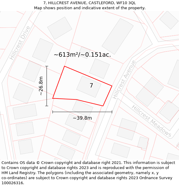 7, HILLCREST AVENUE, CASTLEFORD, WF10 3QL: Plot and title map