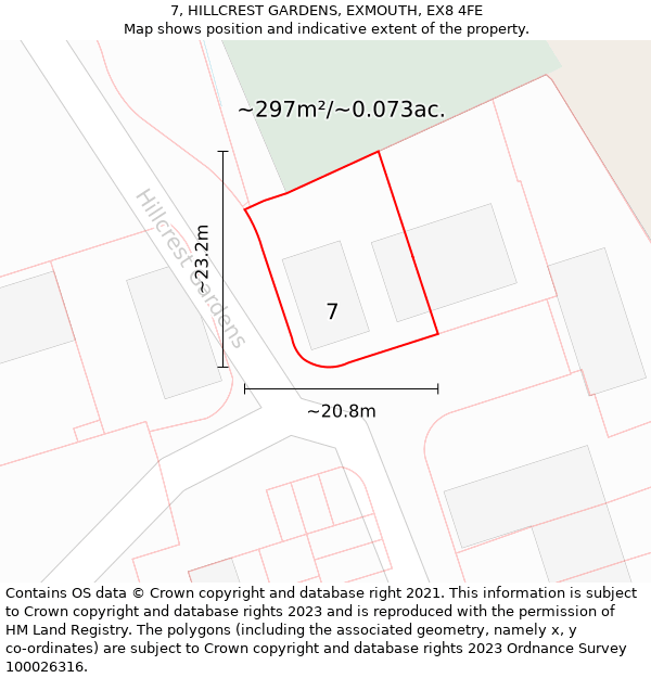 7, HILLCREST GARDENS, EXMOUTH, EX8 4FE: Plot and title map