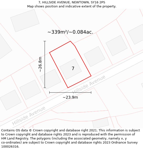 7, HILLSIDE AVENUE, NEWTOWN, SY16 2PS: Plot and title map