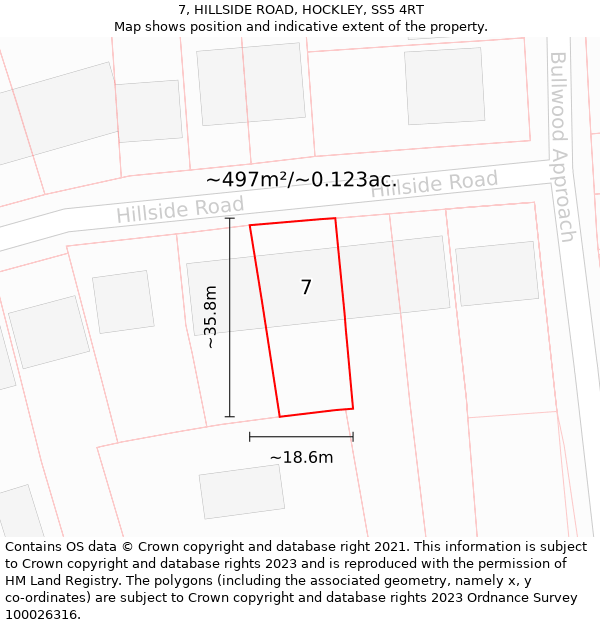 7, HILLSIDE ROAD, HOCKLEY, SS5 4RT: Plot and title map