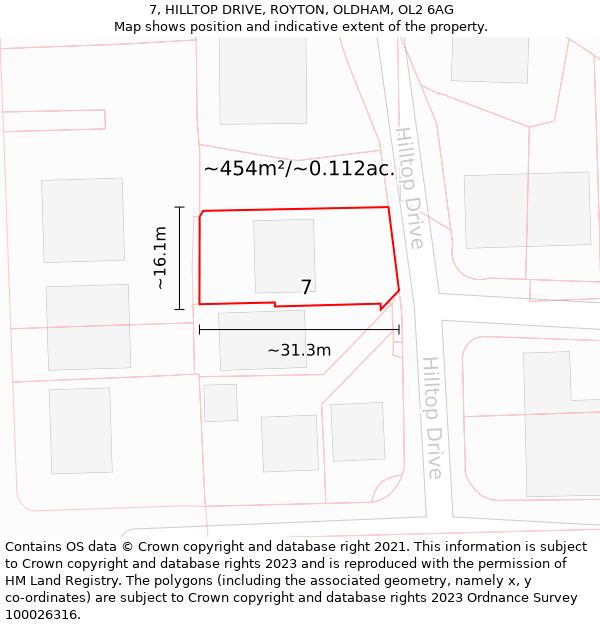 7, HILLTOP DRIVE, ROYTON, OLDHAM, OL2 6AG: Plot and title map