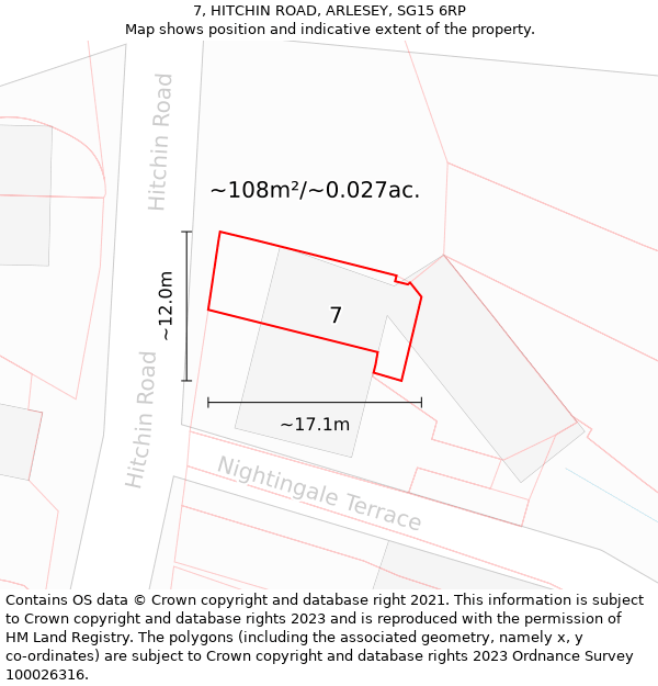 7, HITCHIN ROAD, ARLESEY, SG15 6RP: Plot and title map