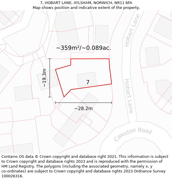 7, HOBART LANE, AYLSHAM, NORWICH, NR11 6FA: Plot and title map