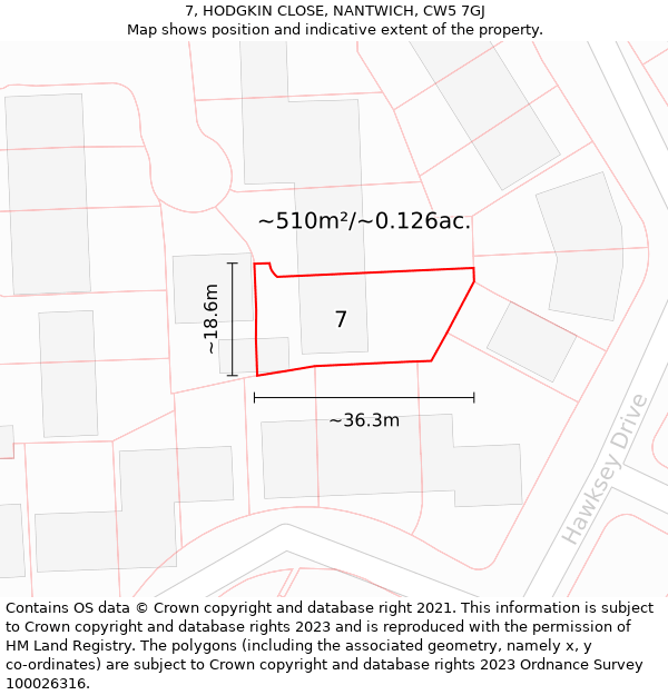 7, HODGKIN CLOSE, NANTWICH, CW5 7GJ: Plot and title map