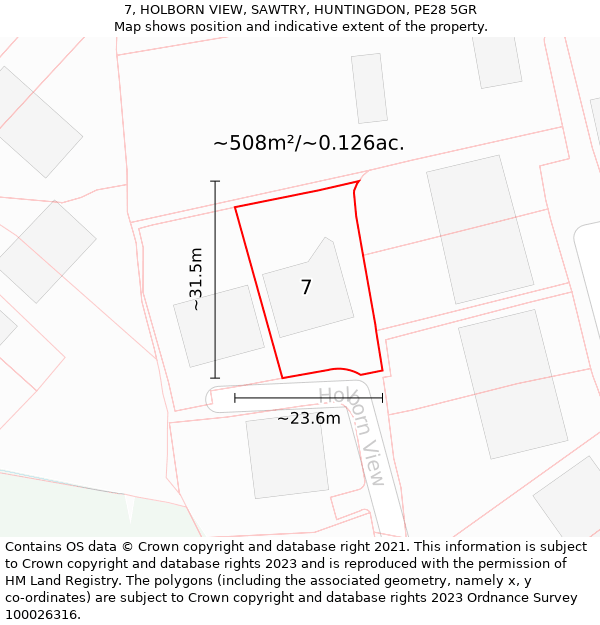 7, HOLBORN VIEW, SAWTRY, HUNTINGDON, PE28 5GR: Plot and title map