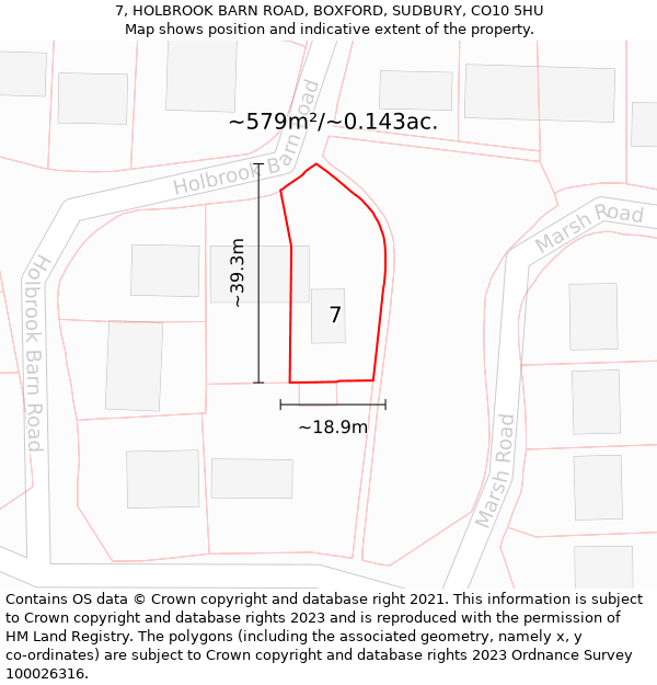 7, HOLBROOK BARN ROAD, BOXFORD, SUDBURY, CO10 5HU: Plot and title map