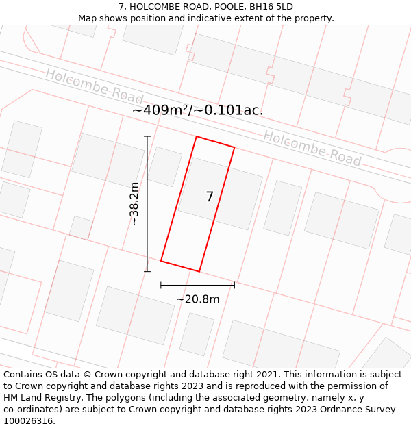 7, HOLCOMBE ROAD, POOLE, BH16 5LD: Plot and title map