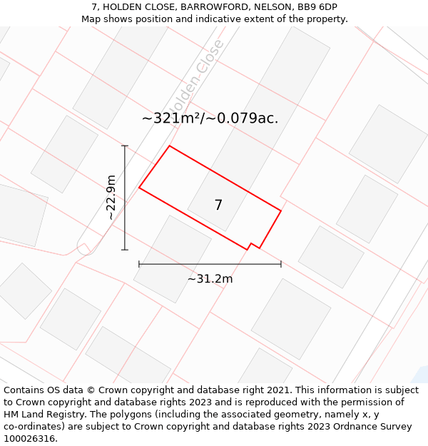 7, HOLDEN CLOSE, BARROWFORD, NELSON, BB9 6DP: Plot and title map