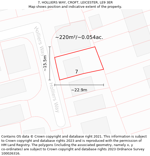 7, HOLLIERS WAY, CROFT, LEICESTER, LE9 3ER: Plot and title map