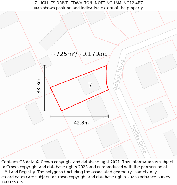 7, HOLLIES DRIVE, EDWALTON, NOTTINGHAM, NG12 4BZ: Plot and title map