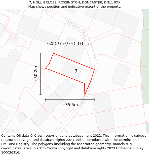 7, HOLLIN CLOSE, ROSSINGTON, DONCASTER, DN11 0XX: Plot and title map