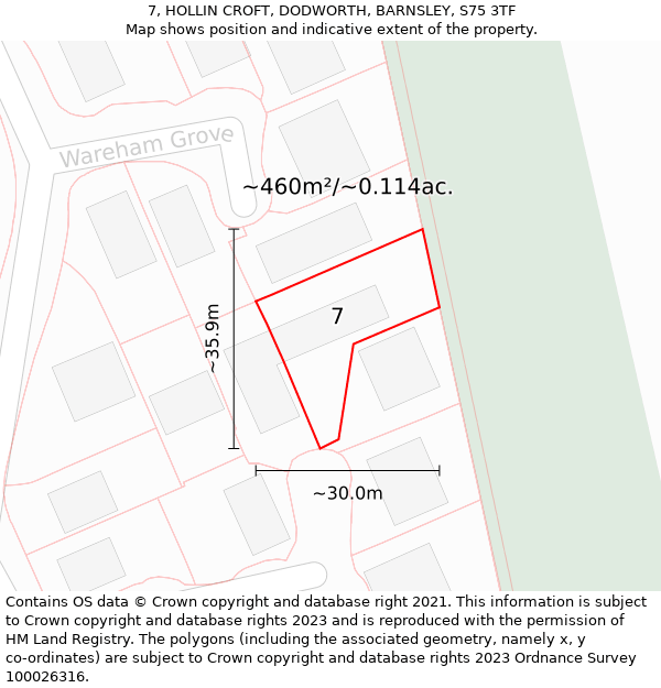 7, HOLLIN CROFT, DODWORTH, BARNSLEY, S75 3TF: Plot and title map