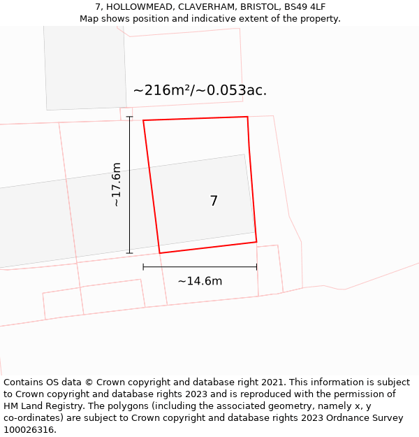 7, HOLLOWMEAD, CLAVERHAM, BRISTOL, BS49 4LF: Plot and title map