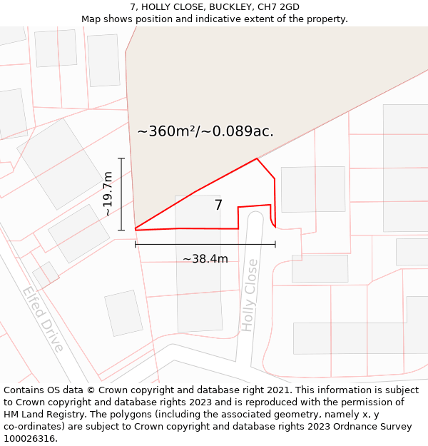 7, HOLLY CLOSE, BUCKLEY, CH7 2GD: Plot and title map