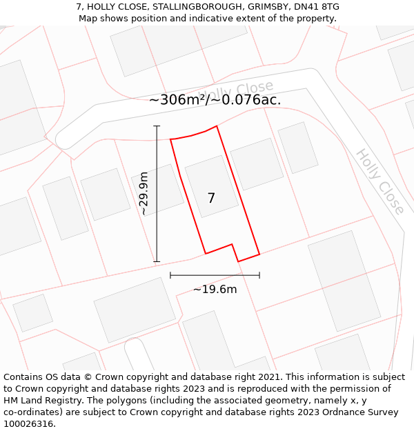 7, HOLLY CLOSE, STALLINGBOROUGH, GRIMSBY, DN41 8TG: Plot and title map