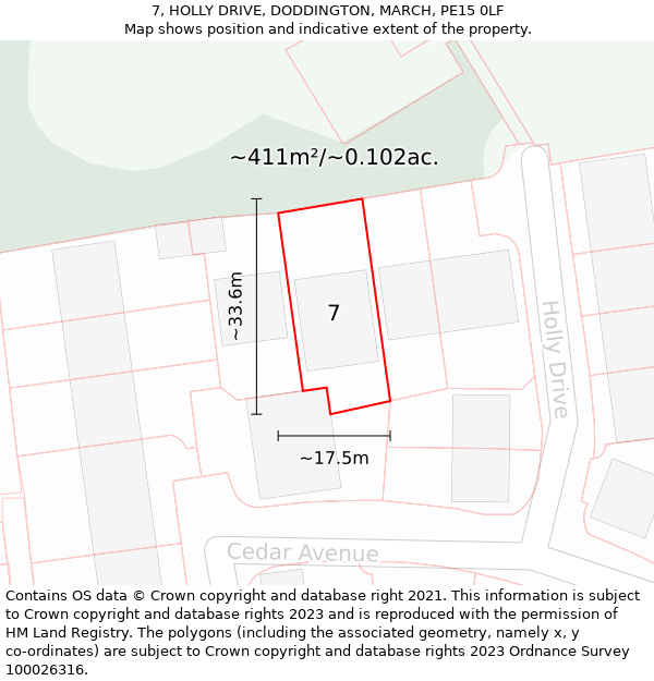 7, HOLLY DRIVE, DODDINGTON, MARCH, PE15 0LF: Plot and title map