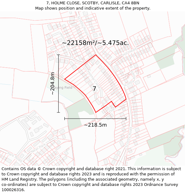 7, HOLME CLOSE, SCOTBY, CARLISLE, CA4 8BN: Plot and title map