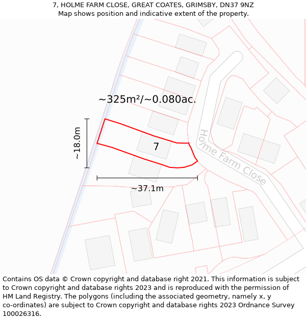 7, HOLME FARM CLOSE, GREAT COATES, GRIMSBY, DN37 9NZ: Plot and title map